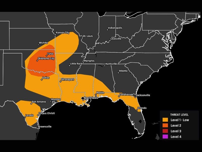 Level 2 Severe Weather Risk Targets Kansas Oklahoma and North Texas Today With 2 Inch Hail Before Damaging Winds Push South Tonight