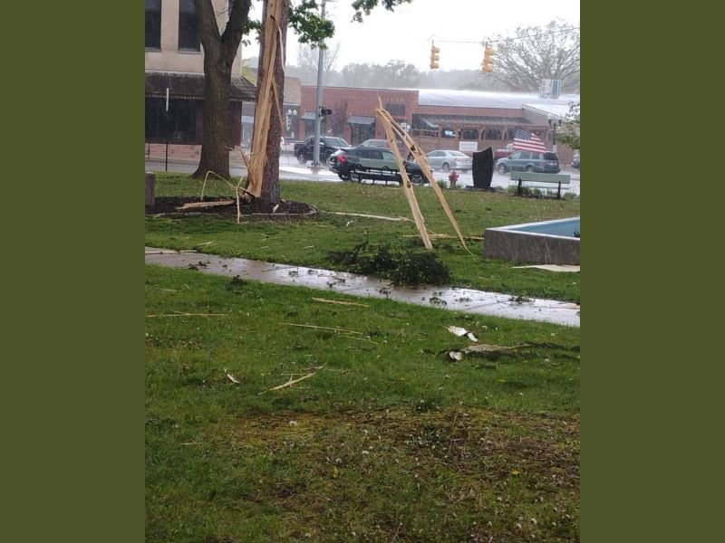 Lightning Strikes Tree in Downtown Hillsdale Michigan Splintering It Into Pieces With Debris Embedded Into Ground as Nearby Residents Narrowly Escape Injury Saturday