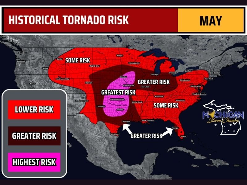 May Tornado and Severe Weather Risk Peaks Over Central Plains Iowa Ohio Valley and Southern Michigan With Activity Expected to Ramp Up Later This Month