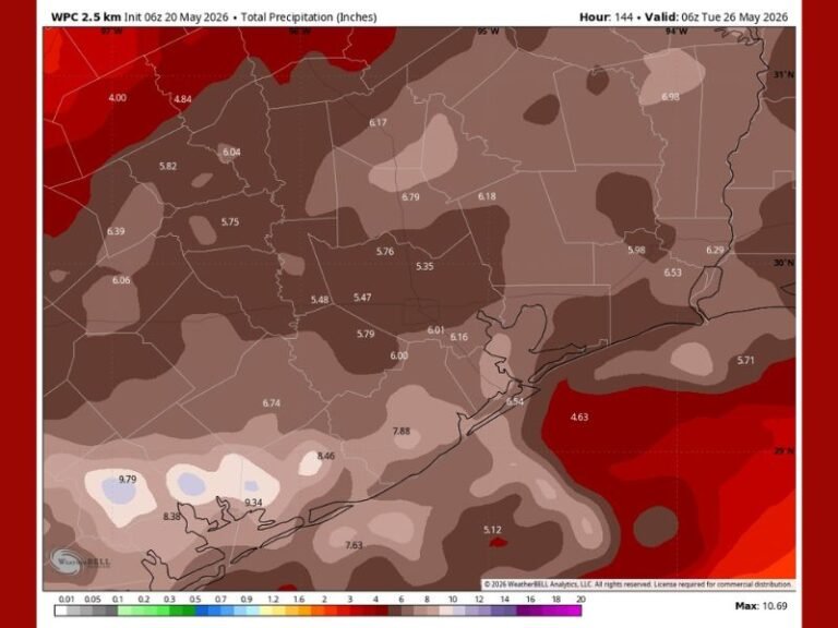 Multi-Round Heavy Rainfall and Flooding Concerns Targeting Texas and Gulf Coast Region With 5 to Nearly 10 Inches of Total Precipitation Possible Through Tuesday May 26