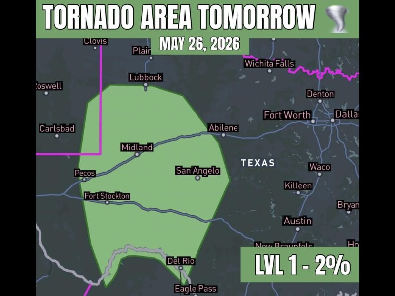 Numerous Severe Storms With Very Large Hail and Brief Tornado Threat From Supercells Targeting Southwest Texas Including Lubbock, Midland, and San Angelo Tuesday May 26