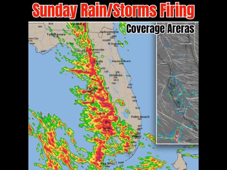 Rain and Storms Firing Across Central and Western Florida Including Tampa Orlando Naples and Miami With Coverage Spreading Northward Into Georgia Through Sunday Afternoon