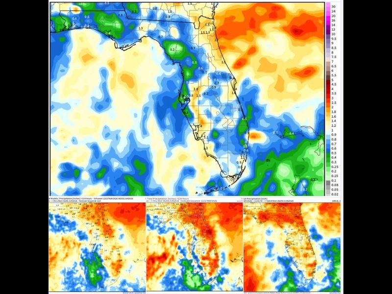 Scattered Rainfall Chances Across Florida Through Sunday Night With Peninsula Winds Shifting Coverage Toward the East Side and No Washout Expected Through June 1