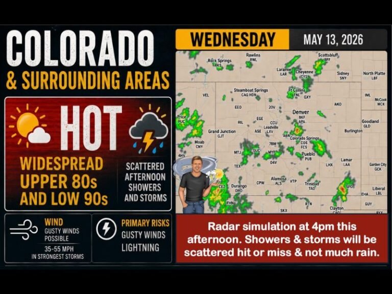 Scattered Storms Gusty Winds and Lightning Targeting Colorado Including Denver Colorado Springs Fort Collins and Pueblo With Upper 80s and Low 90s This Wednesday Afternoon