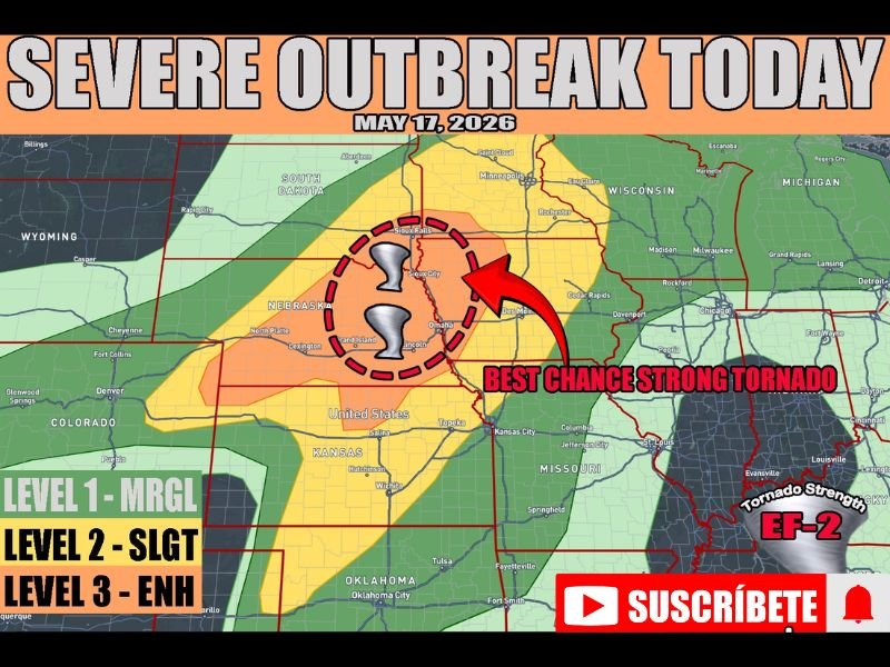 Severe Outbreak With EF2 Strong Tornadoes Very Large Hail and Destructive Winds Targeting Eastern Nebraska and Western Iowa Including Omaha Sioux City and Sioux Falls Today May 17