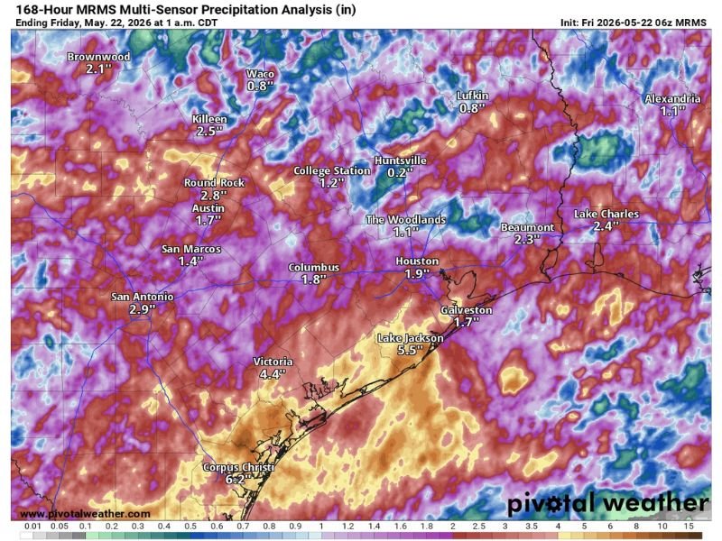 Stage 2 Flood Alert Active Across Houston and South Texas Including Corpus Christi, Lake Jackson, and Victoria as Heavy Rain and Storms Escalate Saturday Night Through Monday