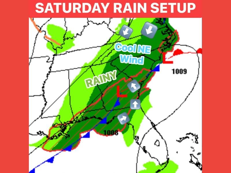 Steady Soaking Rain and Cool Northeast Winds Bring a Raw and Damp Saturday Before Drying Out Late Afternoon and a Sunshine Rebound Near 70 Sunday