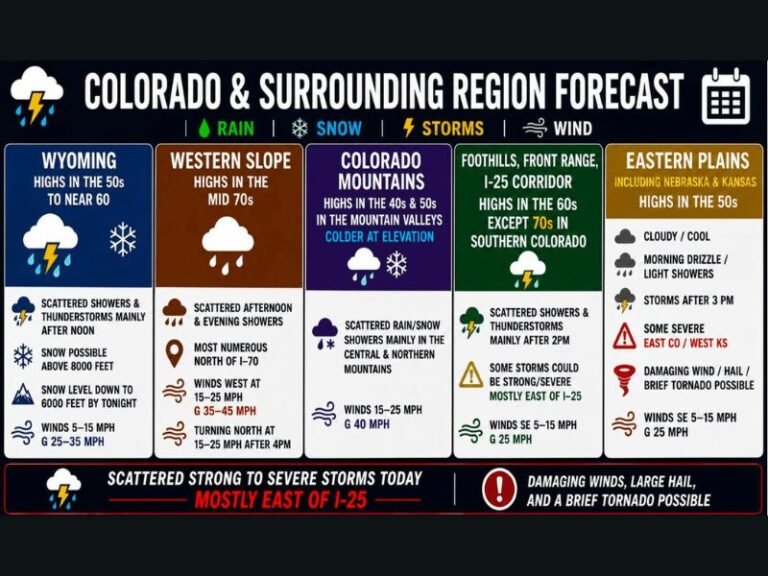 Strong to Severe Storms With Damaging Winds, Large Hail, and Brief Tornado Possible Targeting Colorado and Wyoming Eastern Plains Including Eastern Colorado and Western Kansas