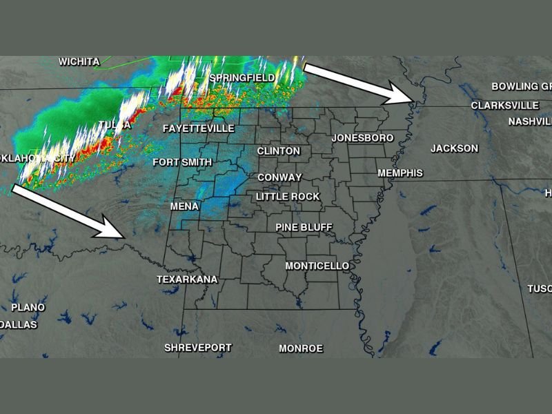 Strong to Severe Storms With Damaging Winds and Hail Sweeping Across Arkansas Including Fort Smith Fayetteville Little Rock and Jonesboro This Tuesday Morning