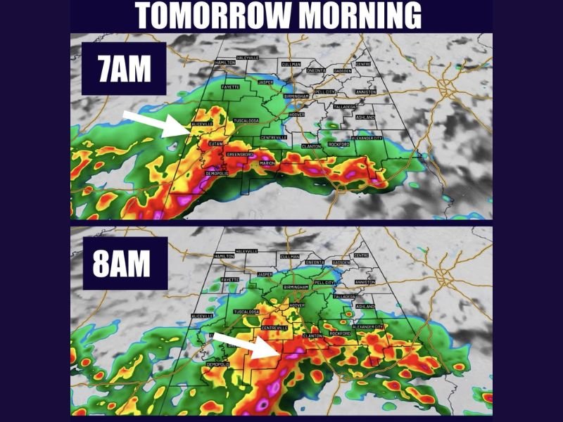 Stronger Storms Target Southern Alabama Saturday Morning as Central Alabama Stays Mostly Dry Today Before Late Weekend Rain Returns