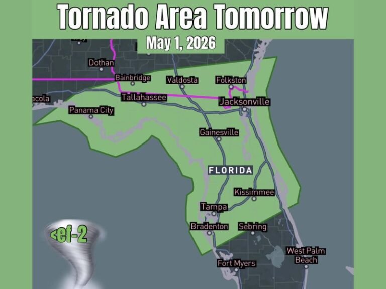 Tornado Potential and Damaging Winds Targeting Florida Including Jacksonville, Tallahassee, Tampa and West Palm Beach Friday Into Friday Afternoon
