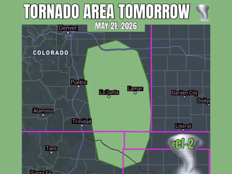Tornado Threat From Discrete Supercells Across Southeastern Colorado Including La Junta and Lamar With Less Than EF-2 Tornado Potential Thursday May 21