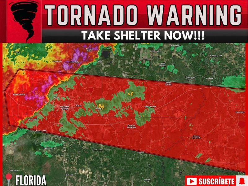Tornado Warning Issued for Florida Panhandle as Severe Thunderstorm Capable of Producing Tornado Located Over De Funiak Springs Moving East at 60mph Take Shelter Now