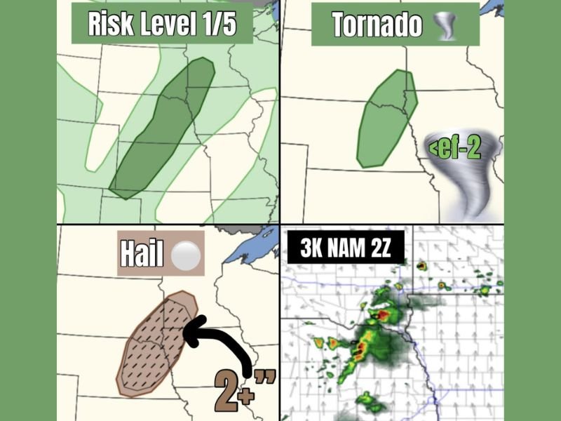 Very Large Hail Over 2 Inches and Brief Tornado Possible From Scattered Severe Storms Across Nebraska and South Dakota at Risk Level 1 This Evening Sunday May 24
