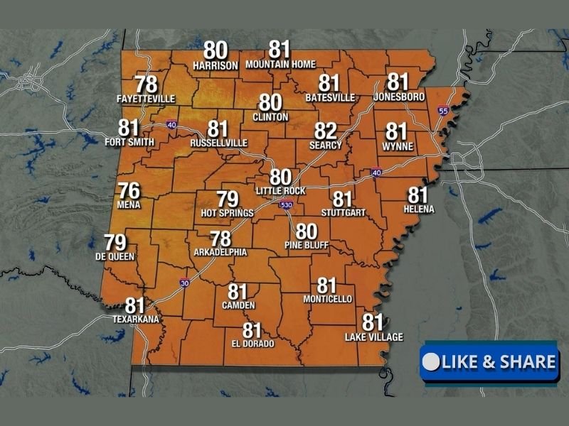 Warm and Windy Monday Brings Widespread 80s and Gusts Up to 40mph Across Arkansas Including Little Rock, Fort Smith and Jonesboro With Severe Weather Watching Tomorrow