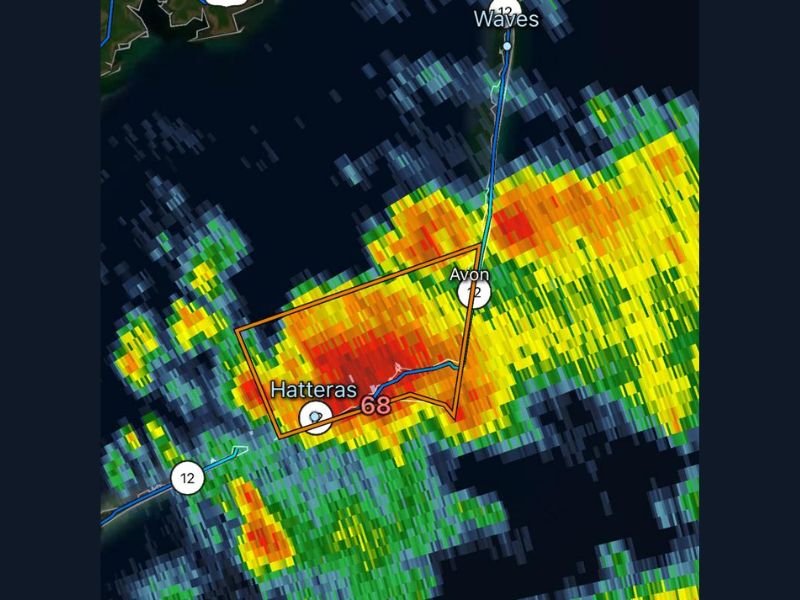 Waterspout Capable Thunderstorm Threatening Outer Banks Including Cape Hatteras and Hatteras Village With Hazardous Seas and Small Craft Danger Saturday Morning at 11AM