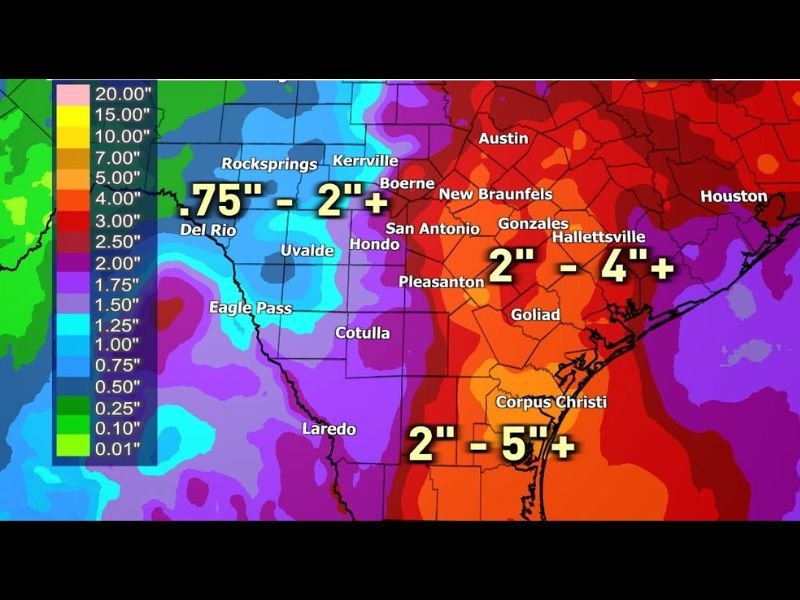 Above Normal Rainfall Forecast for San Antonio, Corpus Christi, and South Texas With 2 to 5 Inches Possible Over the Next 7 Days Marking Third Straight Above Normal Month
