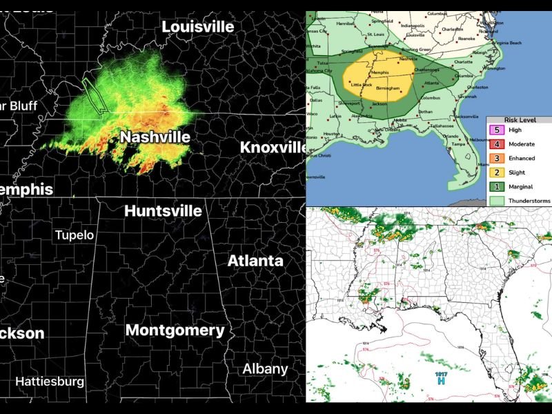 Damaging Wind Gusts and Squall Line Targeting North Georgia and Alabama Including Atlanta Birmingham and Huntsville Monday Afternoon Into Evening