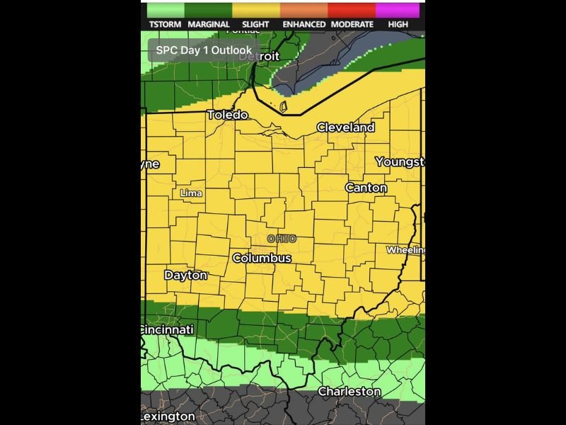Damaging Winds and Large Hail Possible Across Most of Ohio Including Columbus Cleveland Toledo and Dayton With Storms Firing Between 2 PM and Midnight Saturday