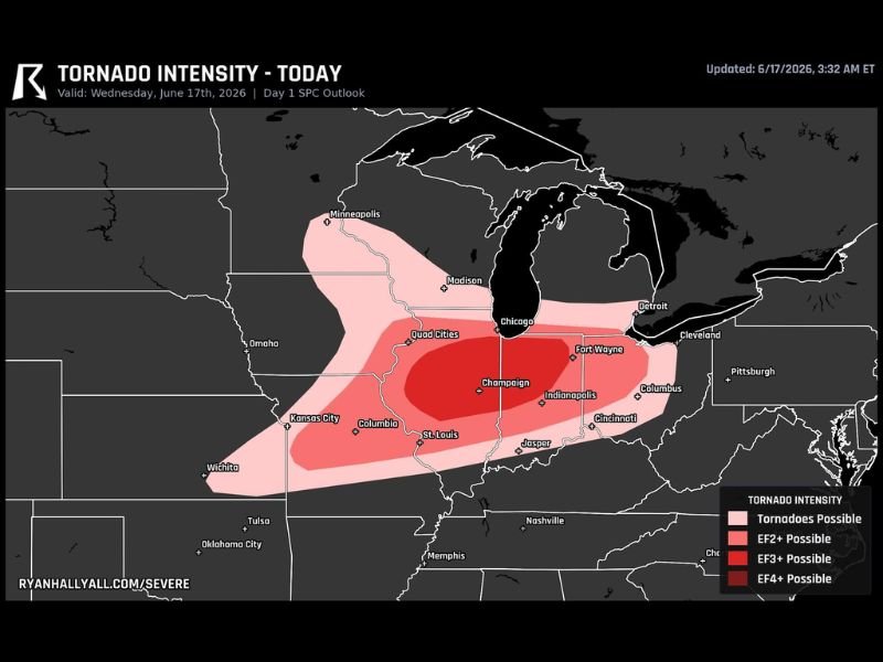 EF3+ and EF4 Tornadoes Capable of Leveling Sturdy Homes Threaten Springfield, Peoria, Champaign, and Indianapolis as Major Tornado Outbreak Unfolds Across Illinois and Indiana