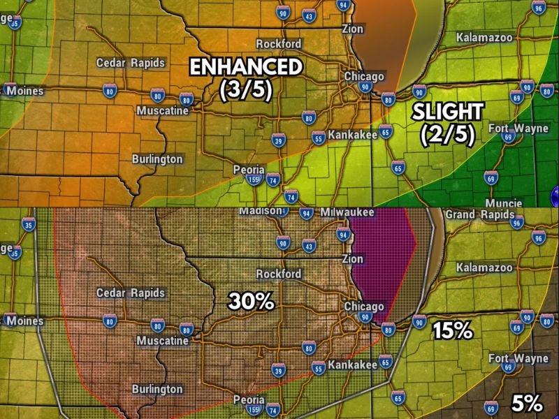 Enhanced Risk Level 3 Severe Weather Threatens the Stateline Region Including Rockford and Chicago With 75+ MPH Winds and Tornadoes Possible This Afternoon Into Tonight