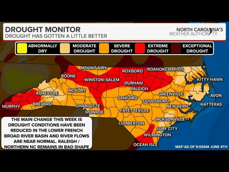 Extreme Drought Worsening Across North Carolina Including Raleigh Durham Winston-Salem and Charlotte With 7 to 12 Inches of Rain Needed to End Crisis
