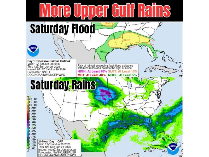 Flash Flood Threat Returns to Gulf Coast as Stalled Front Soaks Louisiana, Mississippi and Alabama Through Saturday Night