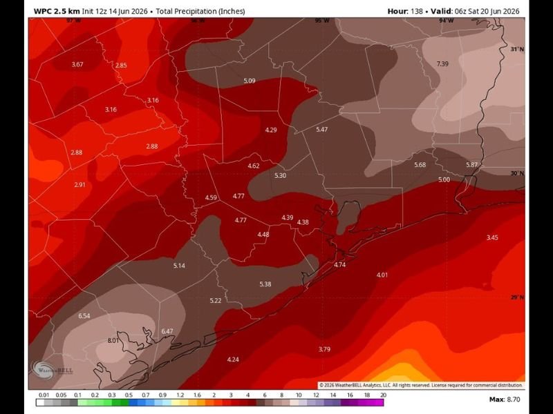 Flash Flooding Potential Triggers Stage 2 Flood Alert for Houston and Southeast Texas as Tropical Moisture Could Bring 5 to 8+ Inches of Rain This Week
