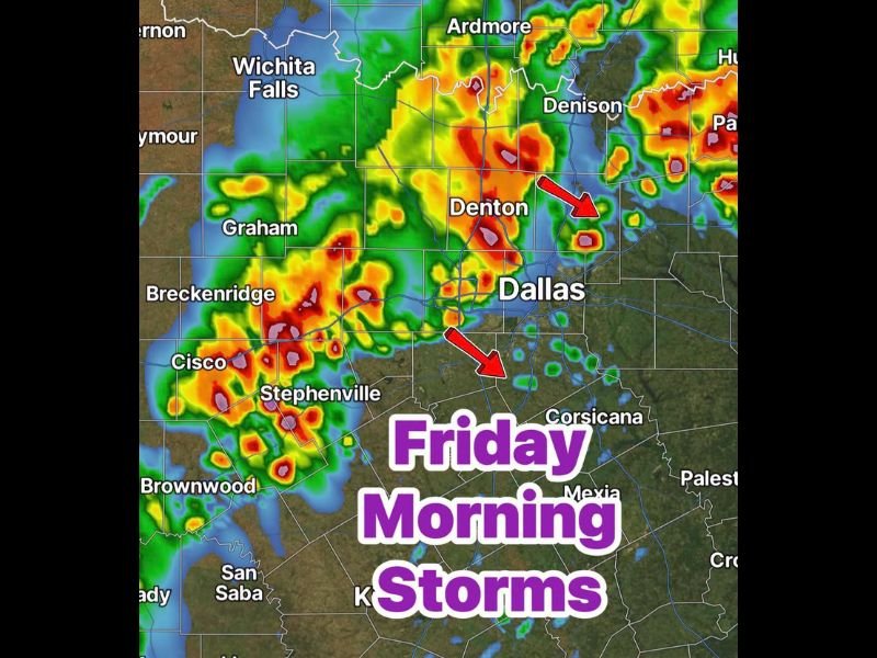 Friday Morning Storms Bring 40 to 50 MPH Gusty Winds, Frequent Lightning, and Heavy Downpours to Dallas, Denton, and the DFW Metroplex With Clearing Expected by Noon