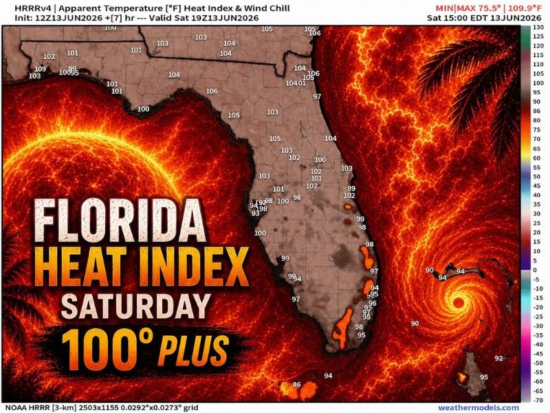 Heat Index Hitting 100°+ Statewide Across Florida With Panhandle Approaching 110° and Central Florida Topping 105° as Dangerous Heat Peaks This Saturday Afternoon