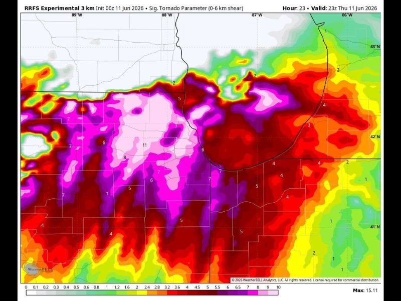Historic SigTor Parameter Hits Top of Charts Across Northern Illinois and Southern Wisconsin Signaling an Extreme Tornado Environment This Thursday Afternoon