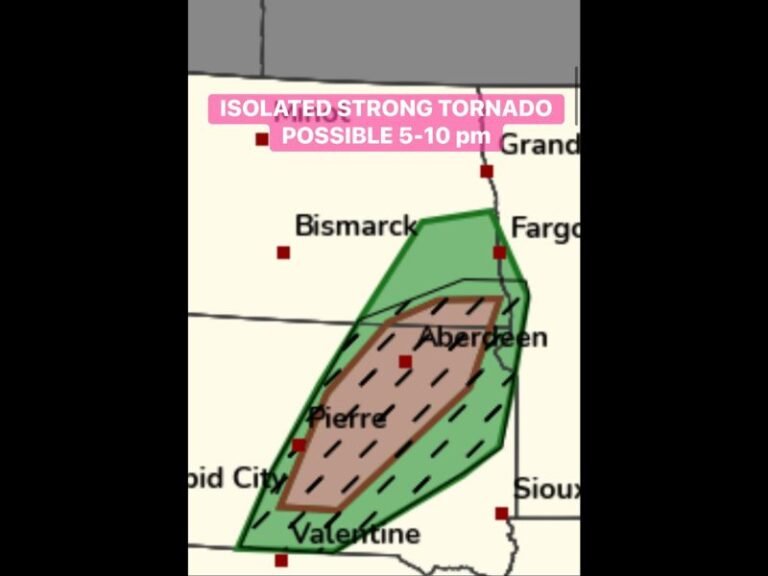 Isolated Strong Tornado Possible With Supercells Targeting Central South Dakota Including Pierre and Aberdeen Wednesday Between 5 PM and 10 PM