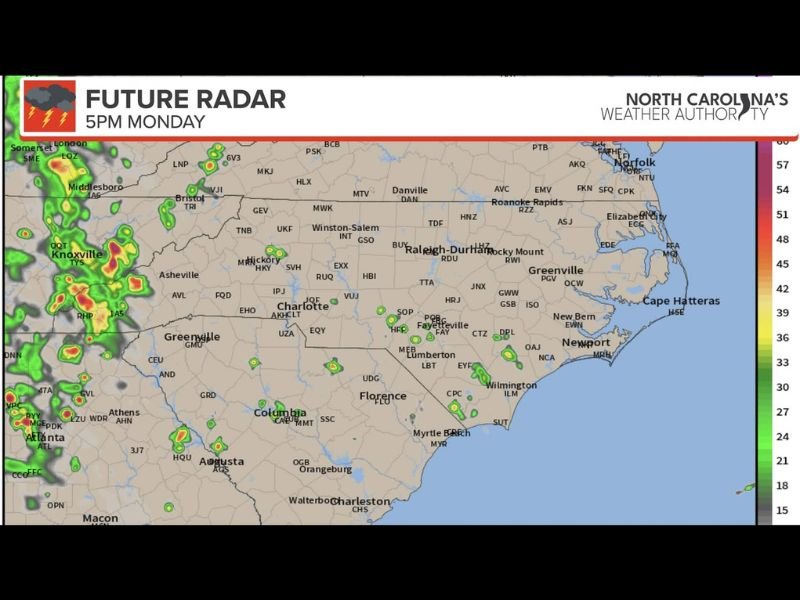 Isolated to Scattered Storms With Gusty Winds Heavy Rain and Flooding Risk Targeting Southwest North Carolina Including Asheville Charlotte and Fayetteville