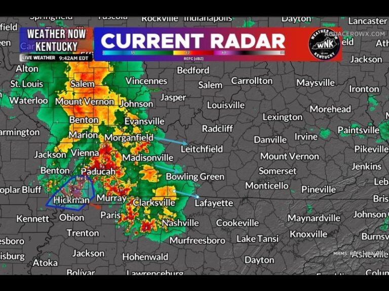 Loud Thunderstorms and Isolated Severe Threat Sweeping Western Kentucky Including Paducah Hickman and Murray With MCS Tracking Toward Tennessee Monday Morning