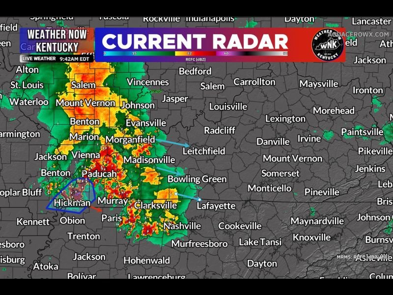 Loud Thunderstorms and Isolated Severe Threat Sweeping Western Kentucky Including Paducah Hickman and Murray With MCS Tracking Toward Tennessee Monday Morning