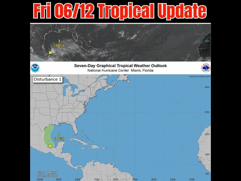 NHC Tracking Gulf Disturbance at 10% Development Odds as Broad Low Pressure Spins in the Bay of Campeche With Rain Threat Possible Along Upper Gulf Coast Next Week