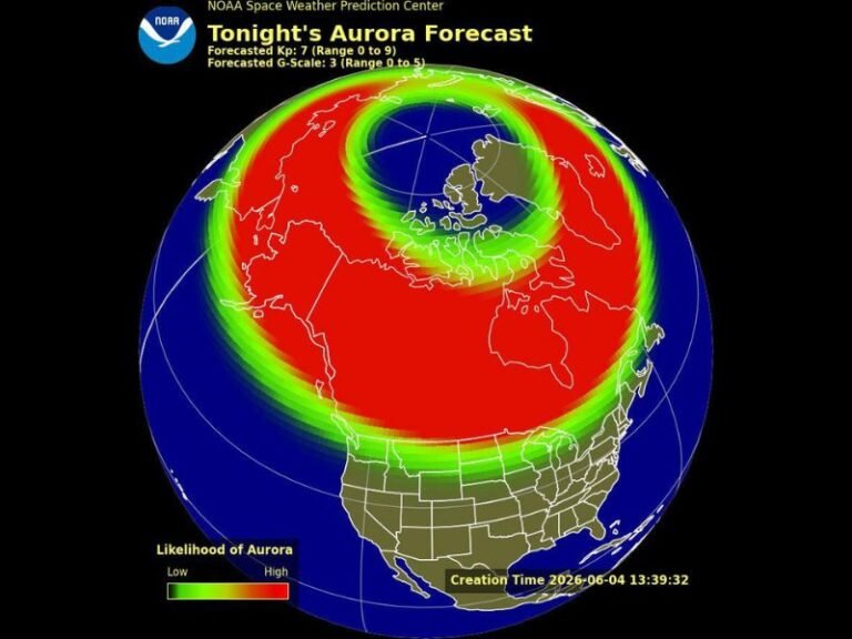 Northern Lights May Be Visible Across the High Plains and Northern United States Tonight With Kp Index of 7 and G3 Geomagnetic Storm Thursday June 4th