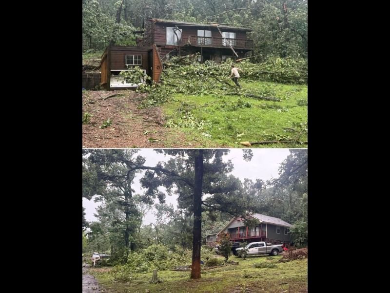 Possible Tornado Rips Through Ozark Arkansas Snapping Large Trees and Damaging Homes as Storm Moves Through Early Morning Hours