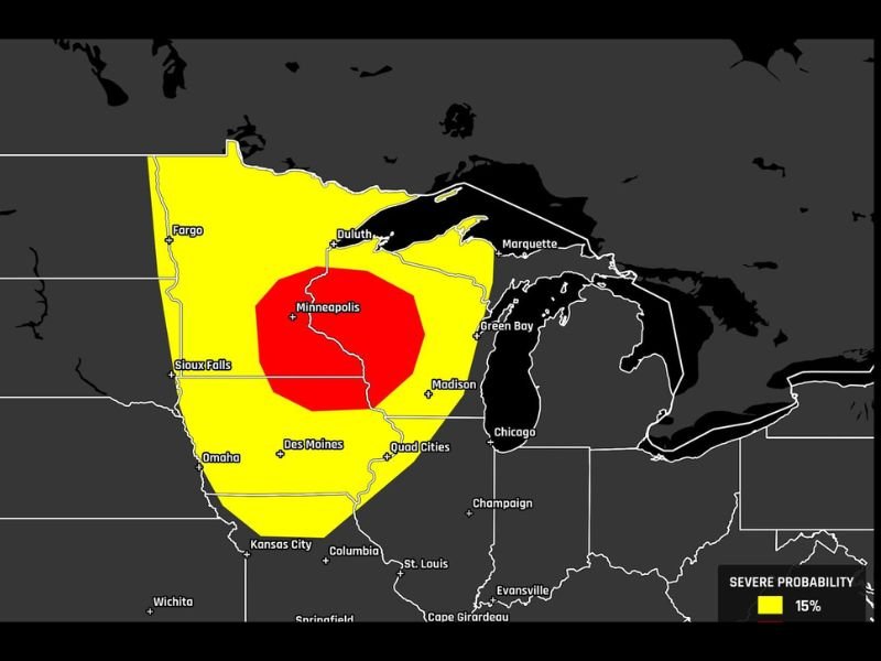 Rare Day 4 Elevated Severe Weather Risk Targeting Minnesota Iowa and Wisconsin Including Minneapolis Sioux Falls and Madison Wednesday June 10th
