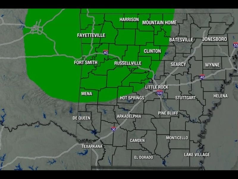 Scattered Storms Heavy Rain and Very Low Tornado Chance Across Arkansas Including Little Rock Fayetteville Fort Smith and Hot Springs Sunday Afternoon