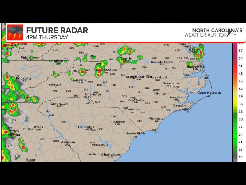 Scattered Storms With Heavy Rain and Gusty Winds Threaten North Carolina Including Raleigh, Charlotte, and Winston-Salem This Afternoon