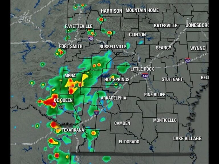 Spotty Showers and Brief Downpours Possible Across Western Arkansas Including Fort Smith Mena De Queen and Texarkana Thursday Afternoon