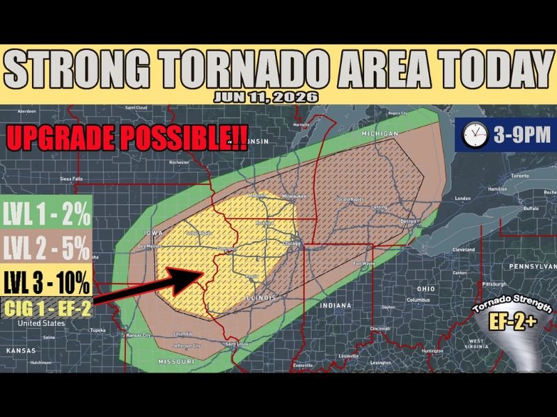 Strong Tornado Area in Effect for Northern Illinois and Southern Wisconsin With EF-2+ Possible and Upgrade Likely as Intense Supercells Target the Region From 3 to 9 PM Today
