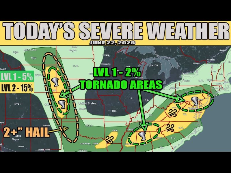 Supercell Hail and Tornado Threat Targets Wyoming Colorado and Nebraska Panhandle Today While Damaging Winds and Brief Tornadoes Threaten the East and South