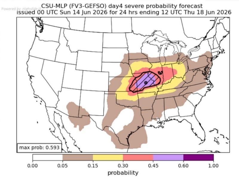 Tornadoes, Large Hail, and Damaging Winds Threaten Missouri and the Mid-Mississippi Valley Including Kansas City and St. Louis Under Day 4 Enhanced Risk for Wednesday