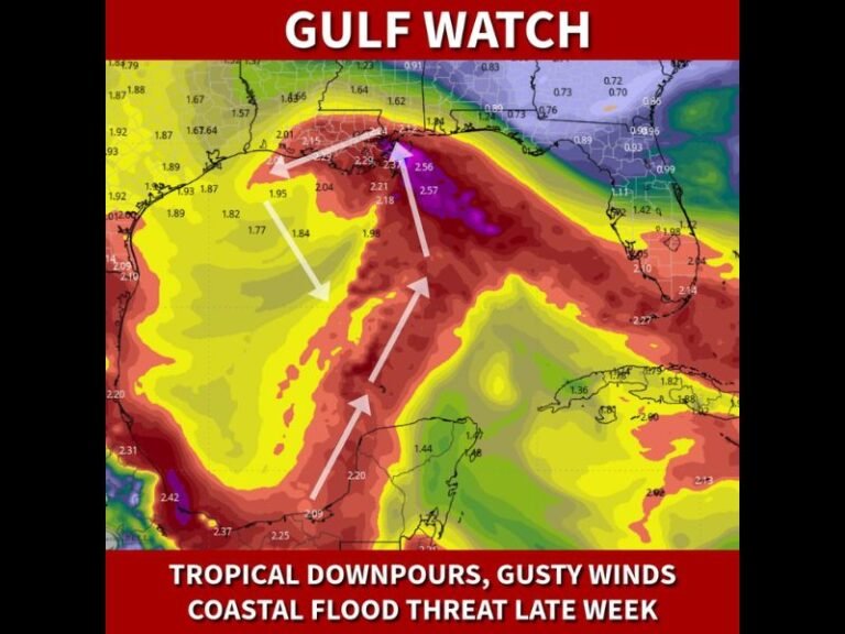 Tropical Downpours Gusty Winds and Coastal Flooding Threatening Northern Gulf Coast From Louisiana to the Florida Panhandle Thursday and Friday With Gulf Disturbance Developing