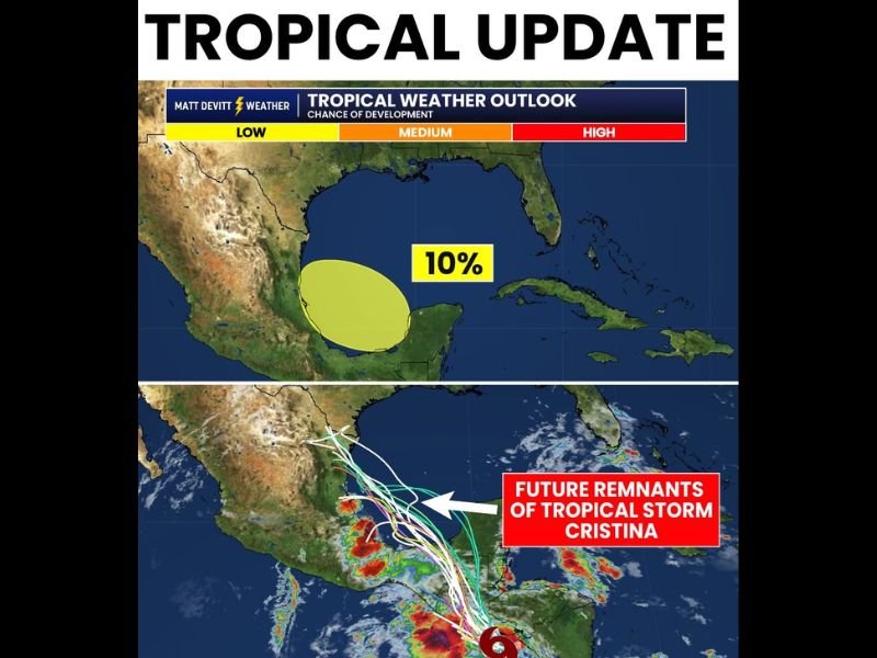 Tropical Storm Cristina Remnants Eyed for Gulf Development With Rain and Flooding Threat for Northern Mexico and South Texas as NHC Monitors 10% Chance