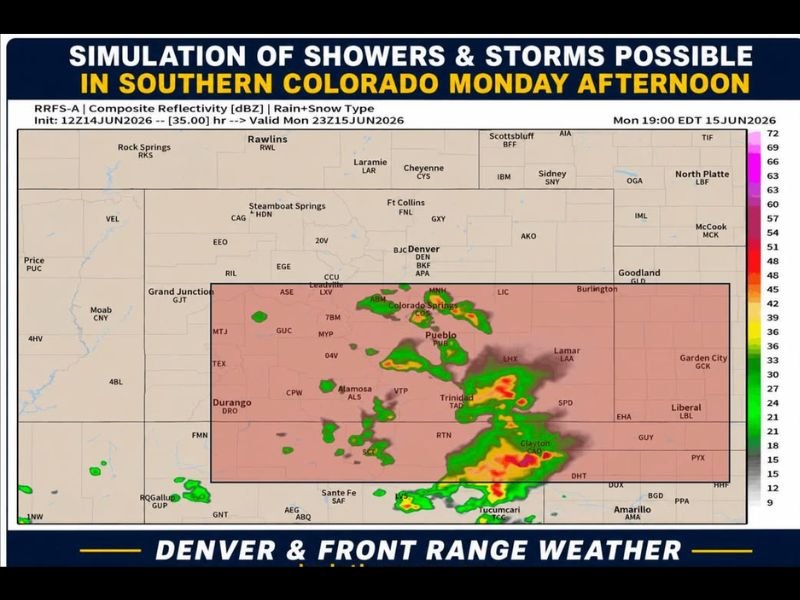 Warmer and Windy Conditions Build Across Colorado With Storms Possible South of I-70 Near Pueblo and Trinidad Today as Dangerous Heat Builds Toward Wednesday