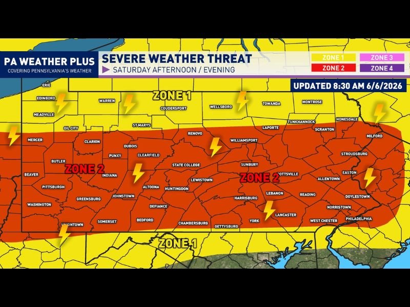 Wind Gusts 60 to 70 MPH and Quarter-Sized Hail Targeting Pennsylvania Including Pittsburgh Harrisburg Allentown and State College Saturday Afternoon Into Evening